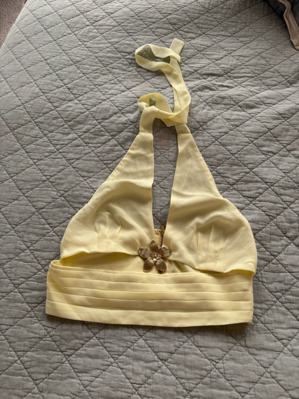 Yellow Halter Crop Top with Floral Accent